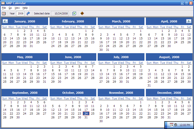 calendars. Screenshot of AMP Calendar